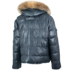 Fox Fur Trim Hood Leather Puffer Jacket