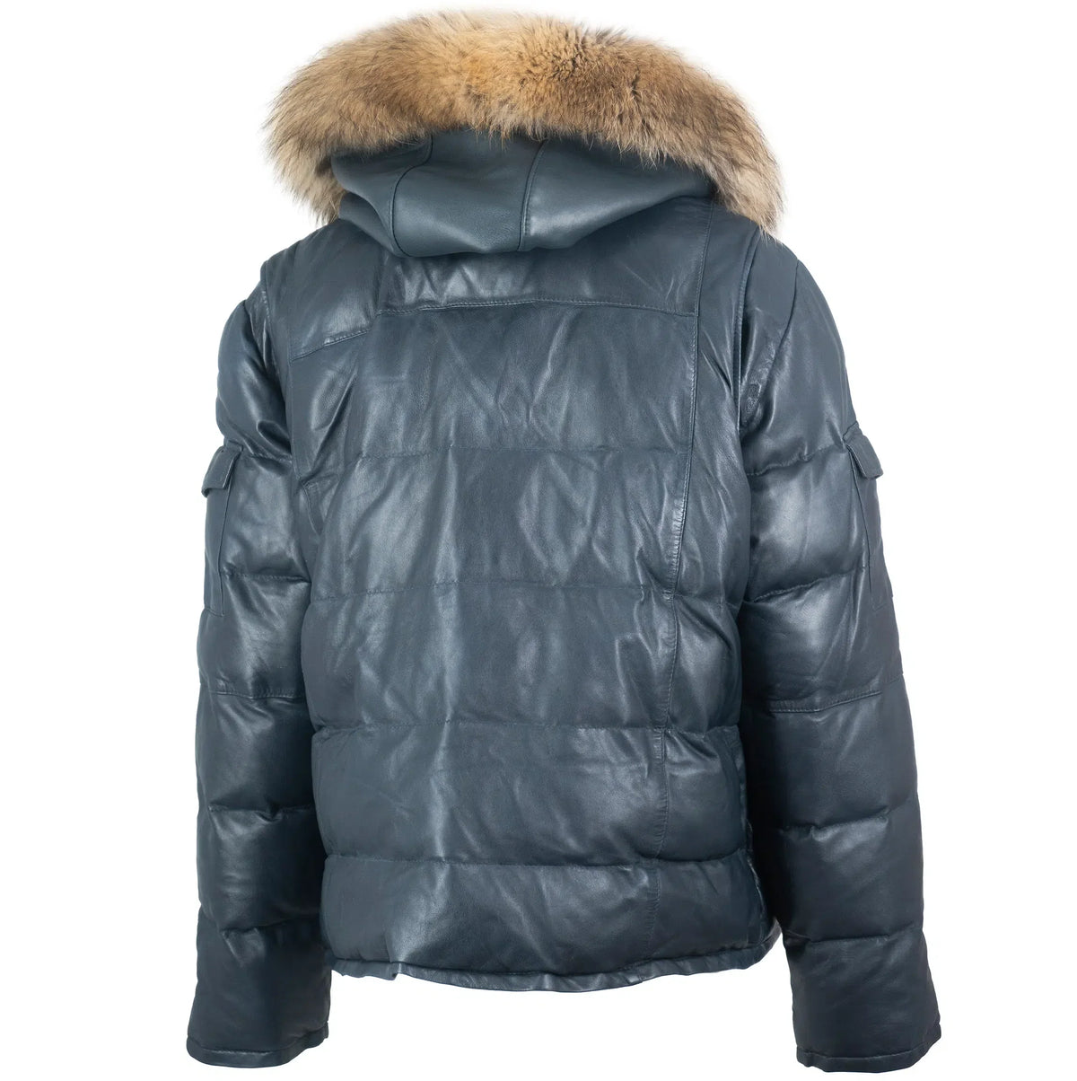 Fox Fur Trim Hood Leather Puffer Jacket