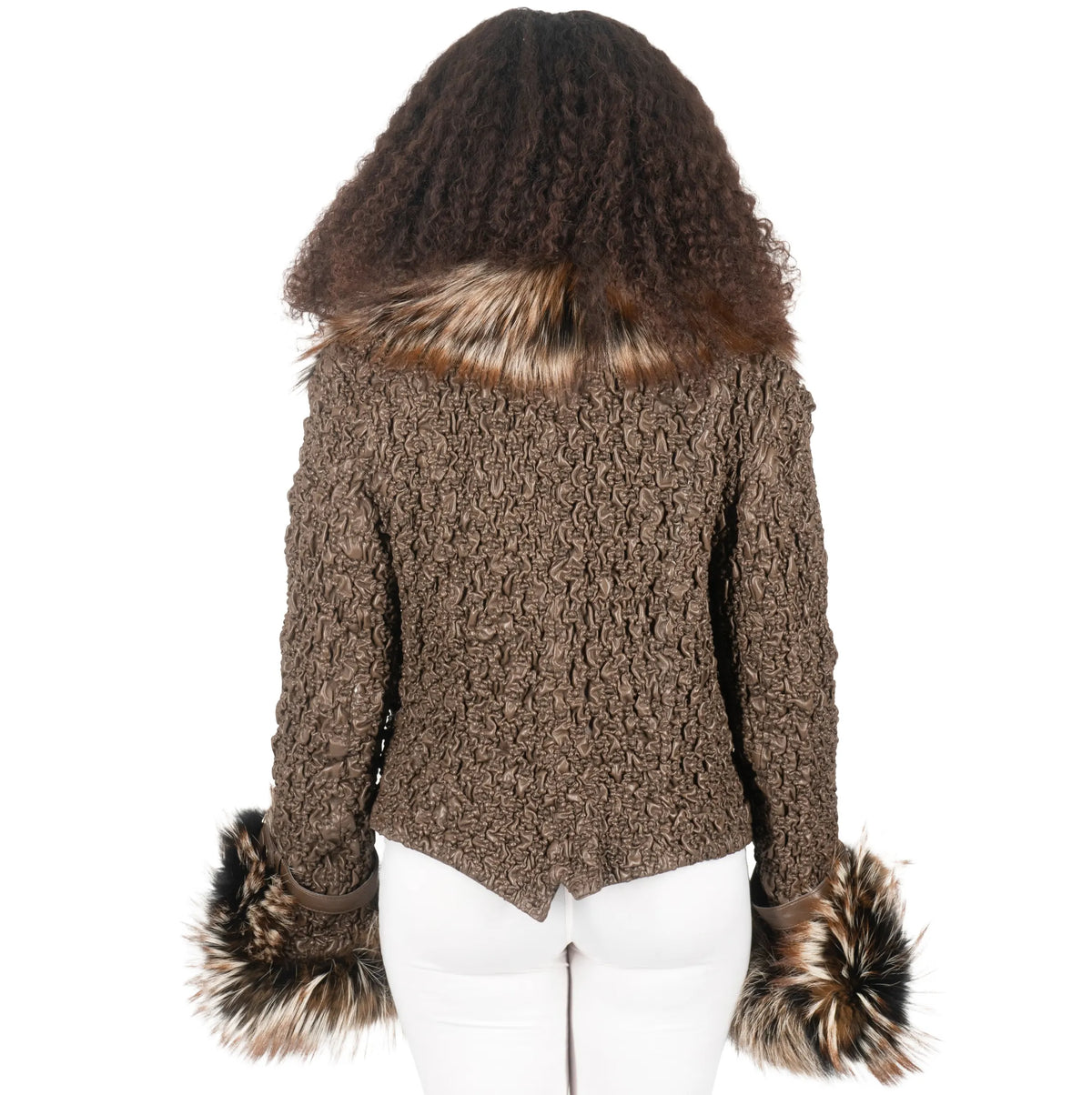 Crinkle Leather Jacket with Fox Fur Lining