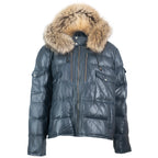 Fox Fur Trim Hood Leather Puffer Jacket
