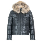 Fox Fur Trim Hood Leather Puffer Jacket