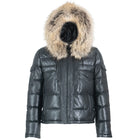 Fox Fur Trim Hood Leather Puffer Jacket