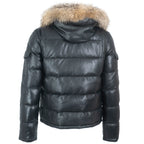 Fox Fur Trim Hood Leather Puffer Jacket