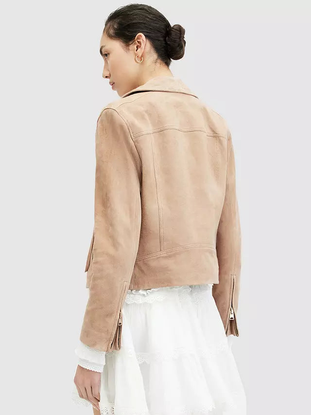 AllSaints Dalby Suede Biker Jacket, Pale Tan