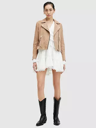 AllSaints Dalby Suede Biker Jacket, Pale Tan