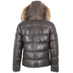 Fox Fur Trim Hood Leather Puffer Jacket