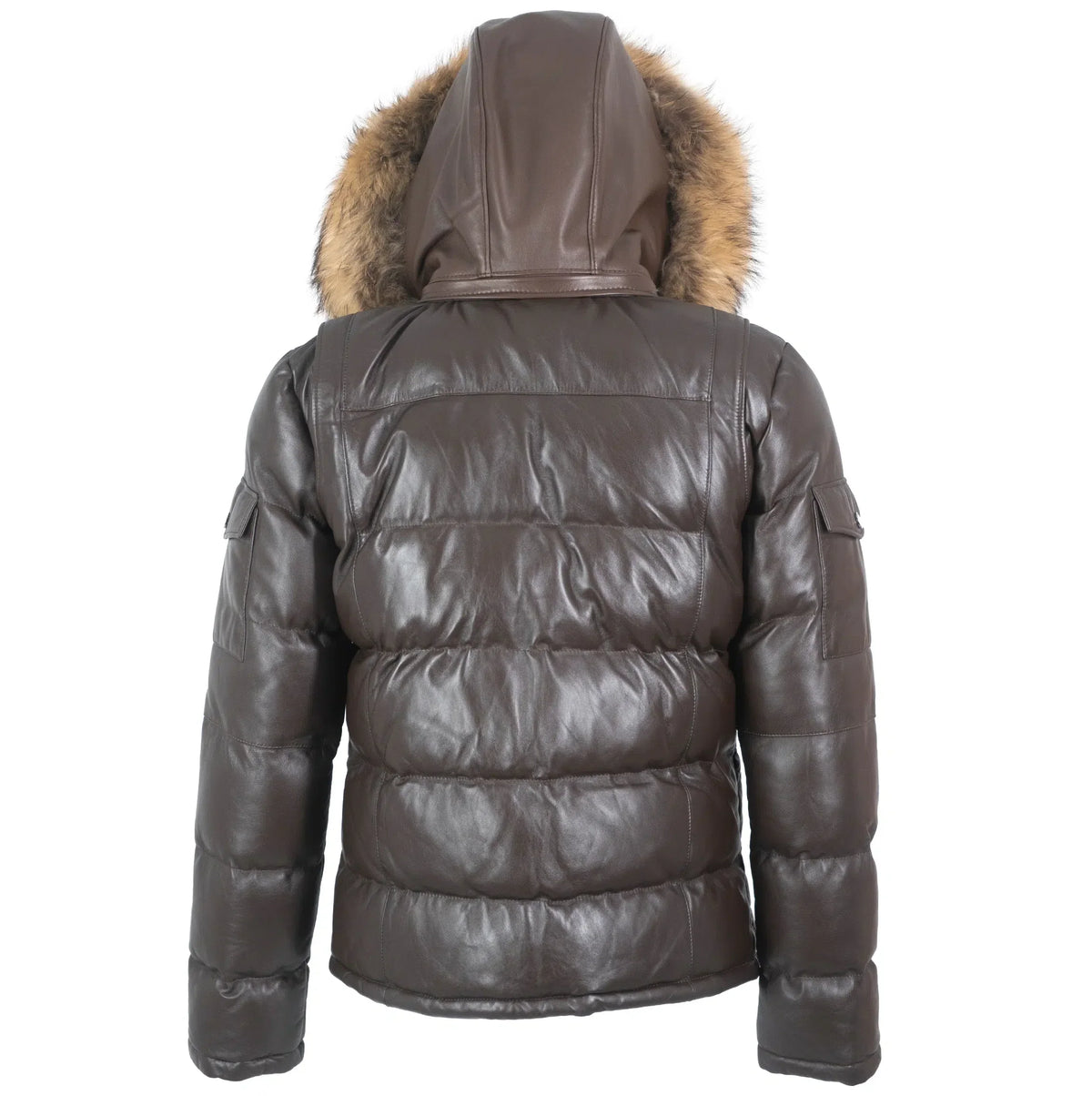 Fox Fur Trim Hood Leather Puffer Jacket