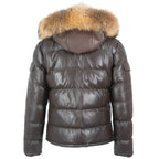 Fox Fur Trim Hood Leather Puffer Jacket