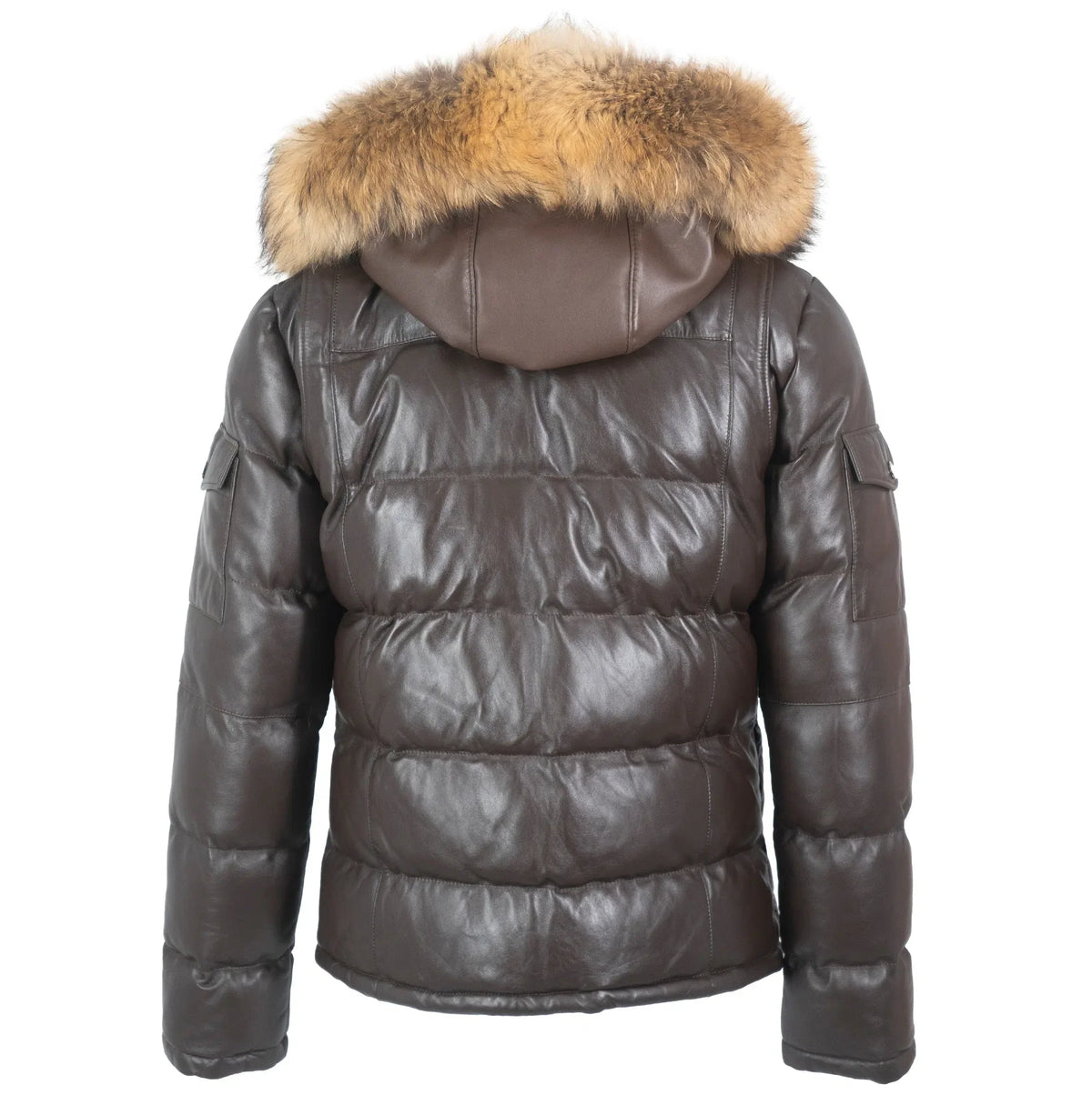 Fox Fur Trim Hood Leather Puffer Jacket