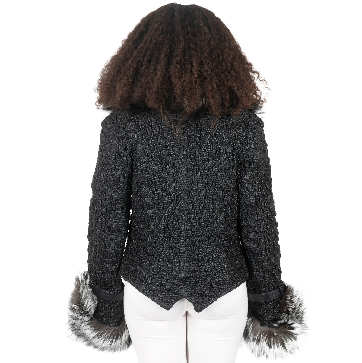 Crinkle Leather Jacket with Fox Fur Lining