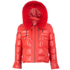 Fox Fur Trim Hood Leather Puffer Jacket
