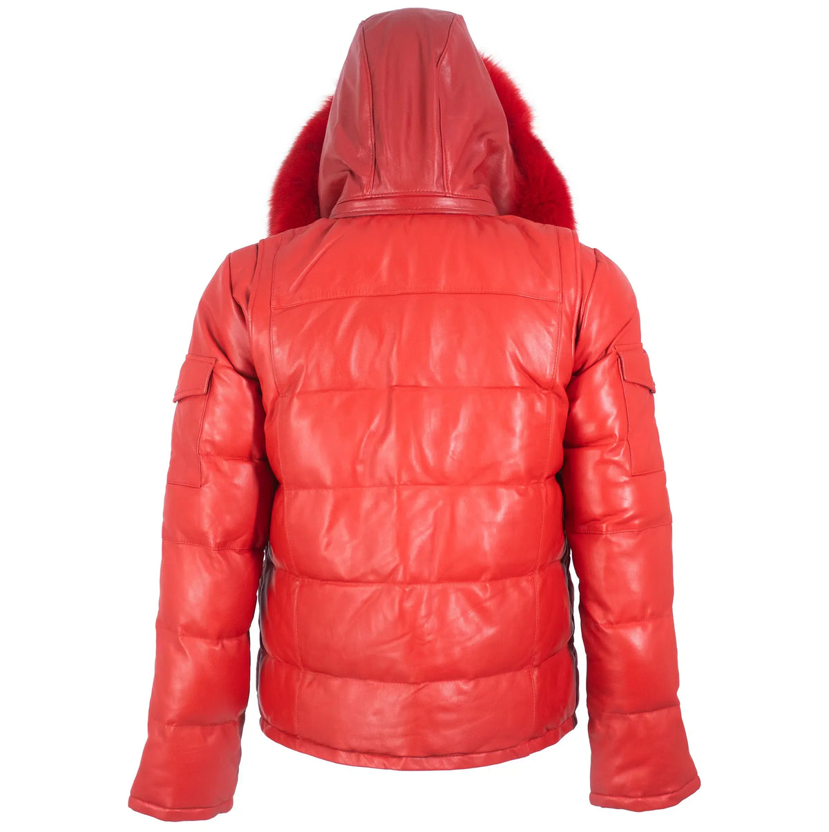 Fox Fur Trim Hood Leather Puffer Jacket