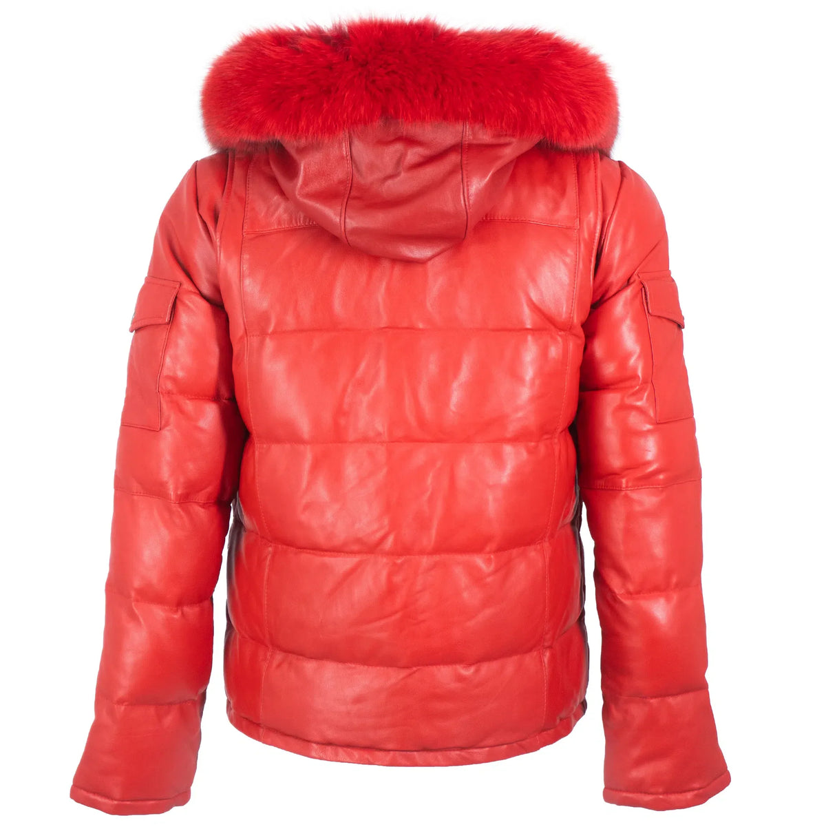 Fox Fur Trim Hood Leather Puffer Jacket