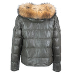 Fox Fur Trim Hood Leather Puffer Jacket