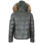 Fox Fur Trim Hood Leather Puffer Jacket