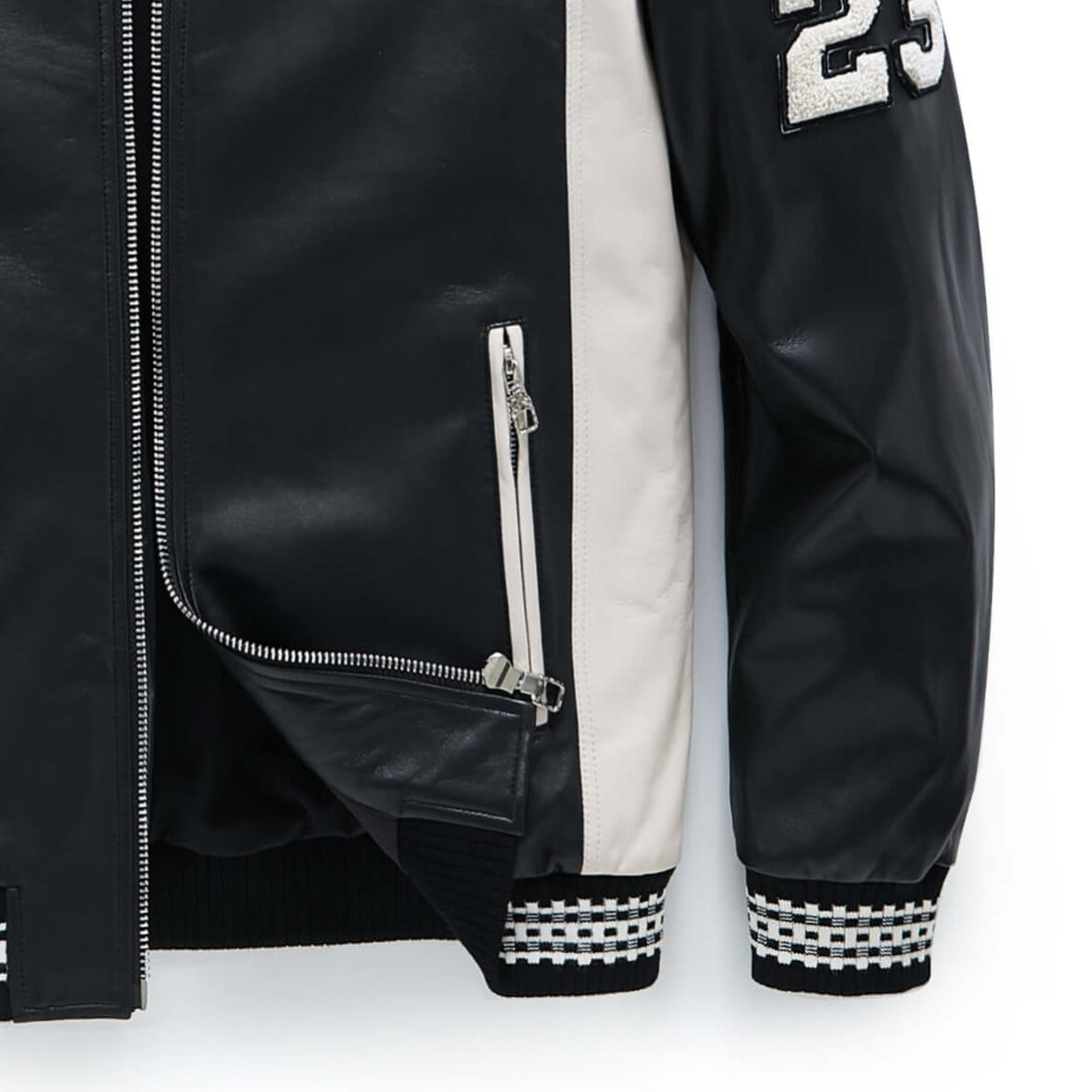 Black Zippered Leather Bomber Varsity Trucker Jacket
