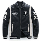 Black Zippered Leather Bomber Varsity Trucker Jacket
