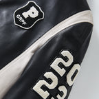 Black Zippered Leather Bomber Varsity Trucker Jacket