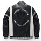 Black Zippered Leather Bomber Varsity Trucker Jacket