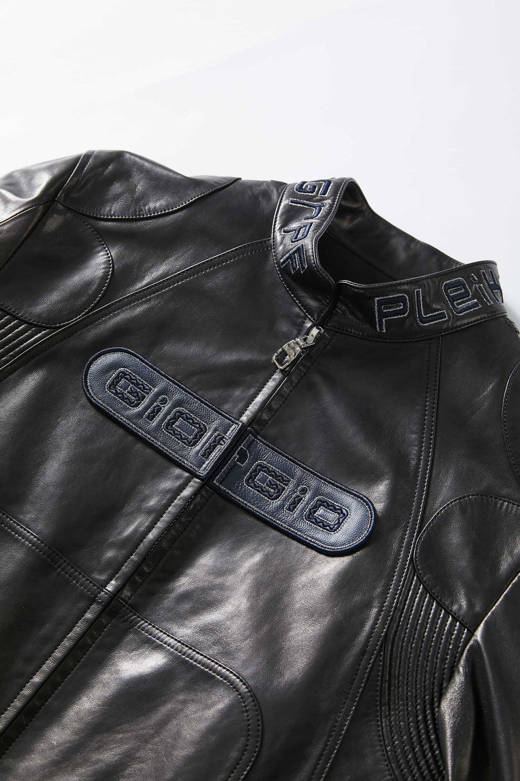 Men's Black 100% Goatskin Embroidered Racer Leather Biker Jacket