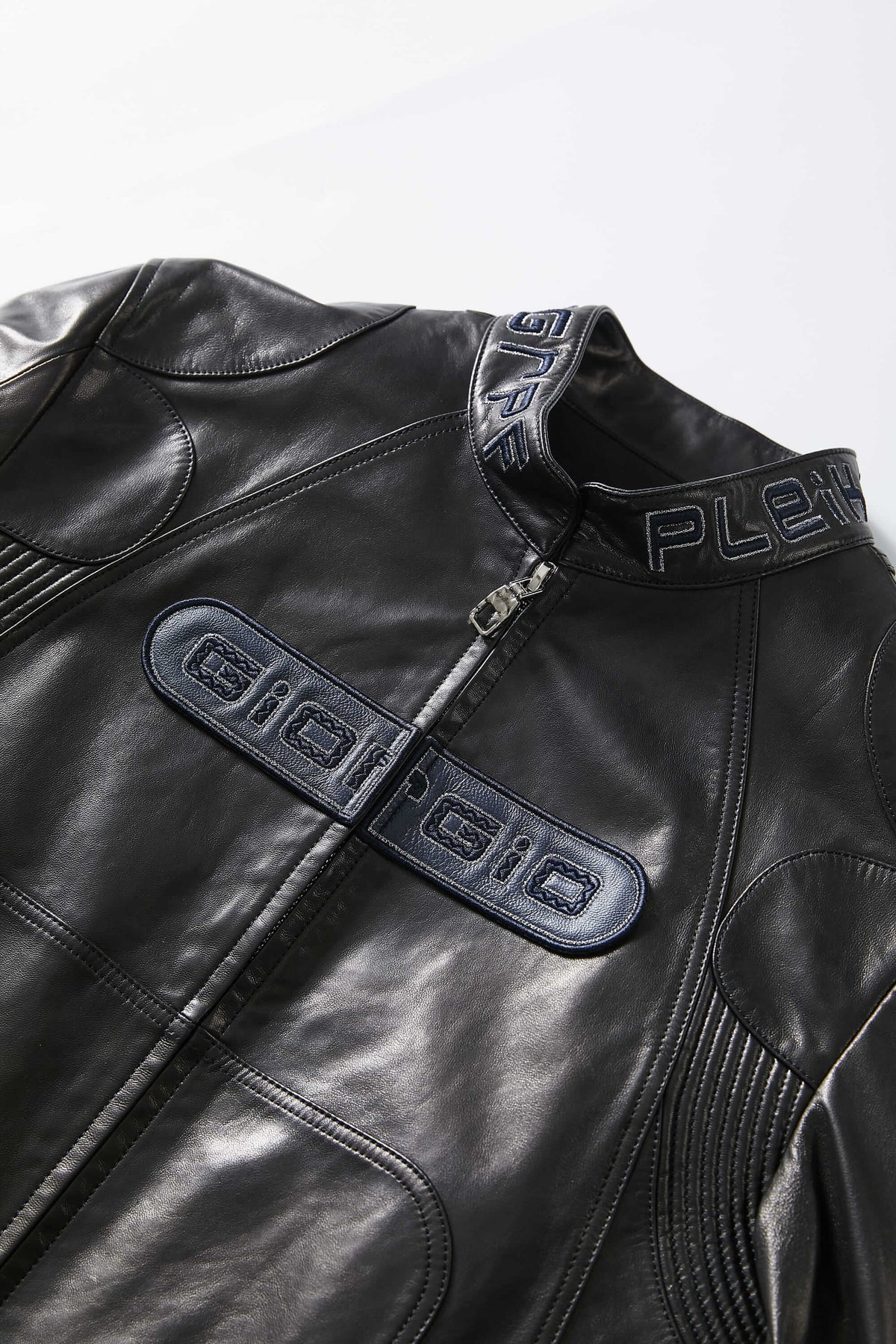Men's Black 100% Goatskin Embroidered Racer Leather Biker Jacket