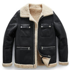 Black Real Sheepskin Shearling Trim Bomber Trucker Jacket