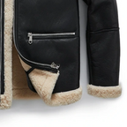Black Real Sheepskin Shearling Trim Bomber Trucker Jacket