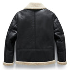 Black Real Sheepskin Shearling Trim Bomber Trucker Jacket
