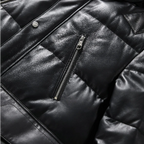 Black/White Goatskin Leather Bomber Hooded Down Jacket
