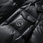 Black/White Goatskin Leather Bomber Hooded Down Jacket