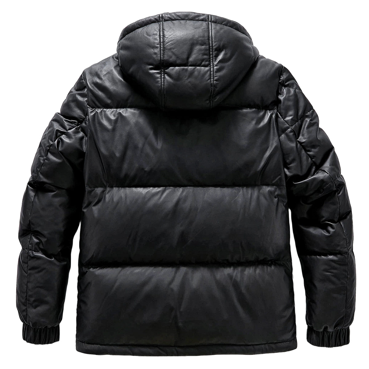 Black/White Goatskin Leather Bomber Hooded Down Jacket