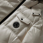 White Goatskin Leather Bomber Hooded Down Jacket