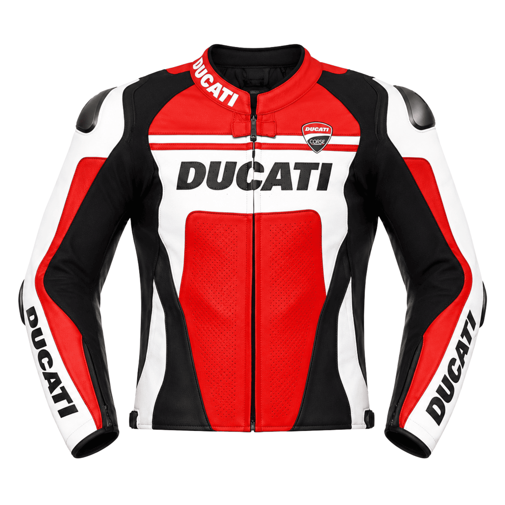 Ducati-Inspired Red White Leather Motorcycle Jacket – CE Armor