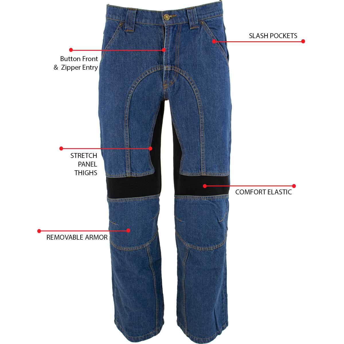 Milwaukee Leather Men's Armored Classic Fit Blue Denim Motorcycle Racing Style Pants - MDM5015