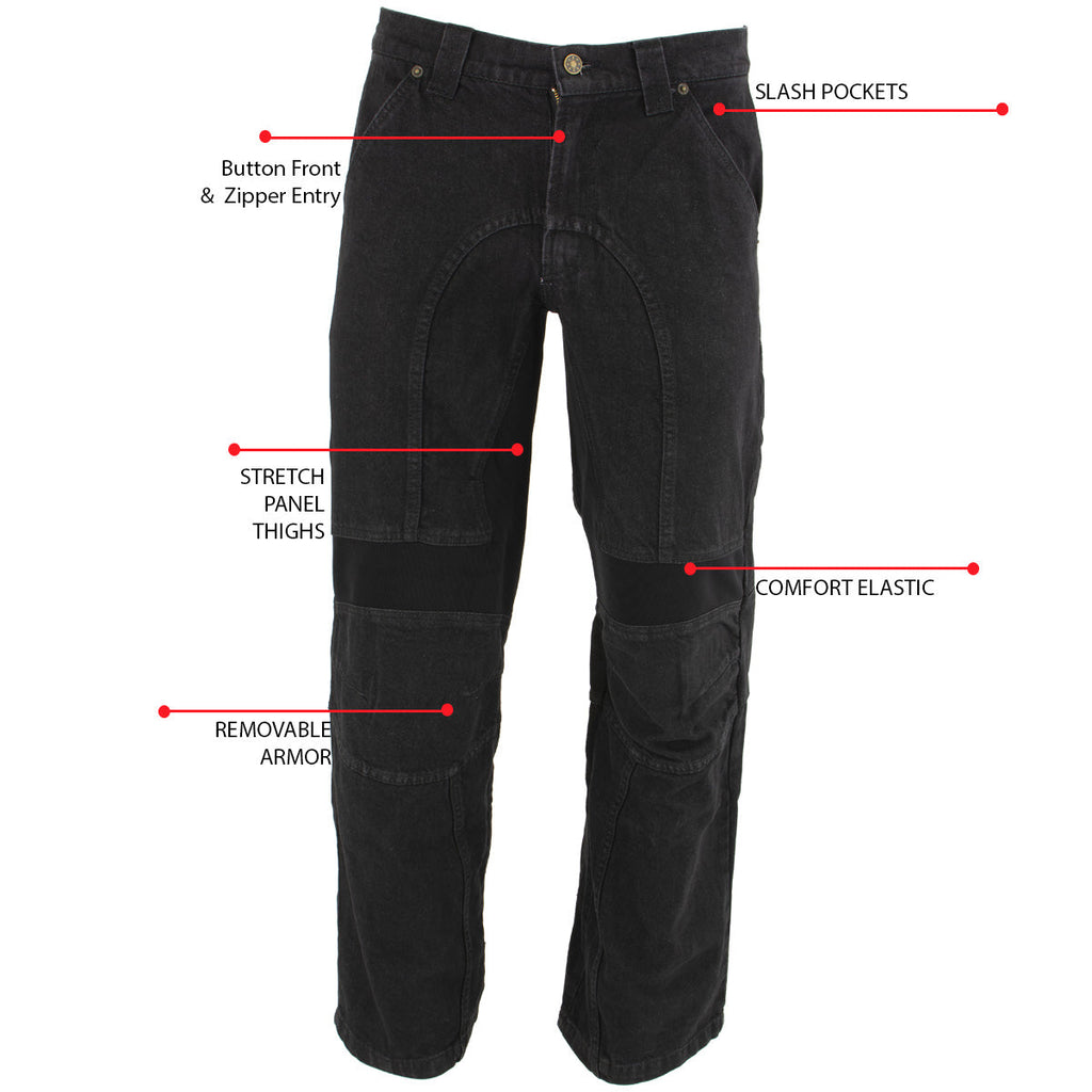 Milwaukee Leather Men's Armored Classic Fit Black Denim Motorcycle Racing Style Pants - MDM5014