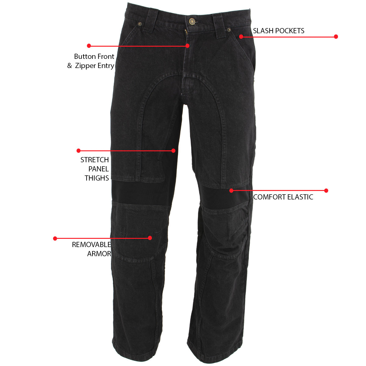 Milwaukee Leather Men's Armored Classic Fit Black Denim Motorcycle Racing Style Pants - MDM5014