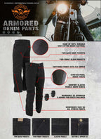 Milwaukee Leather Men's Armored Classic Fit Black Denim Motorcycle Racing Style Pants - MDM5014