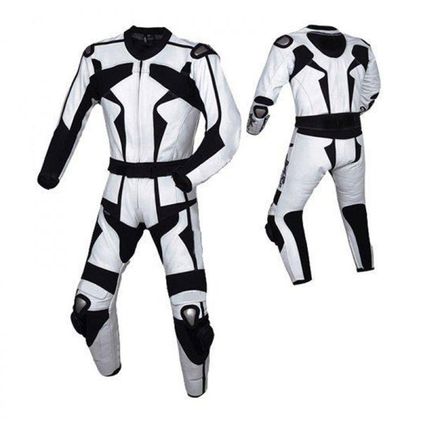 MEN MOTORCYCLE LEATHER RACING BLACK/WHITE SUIT