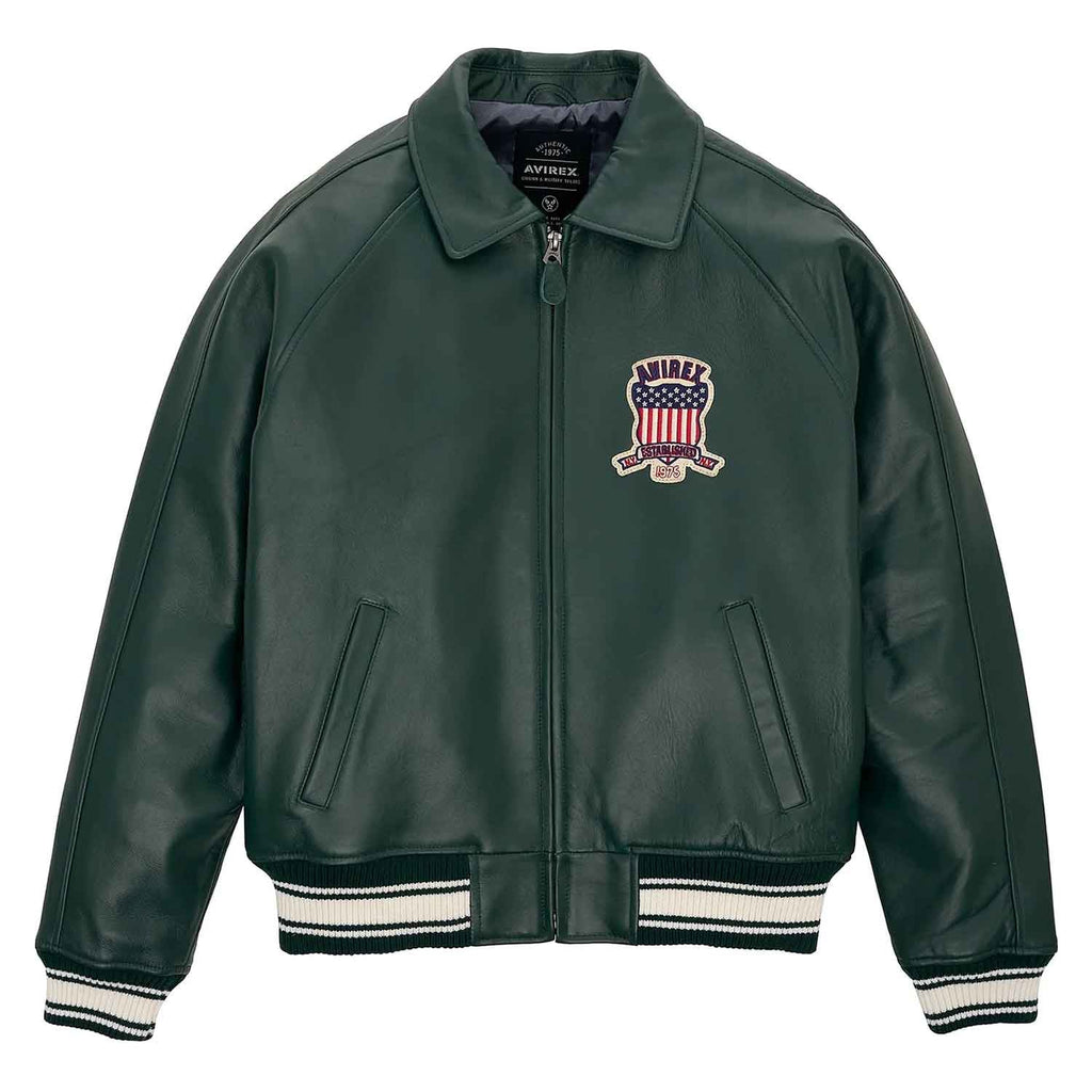 Avirex Iconic Dark Green Leather Bomber Jacket