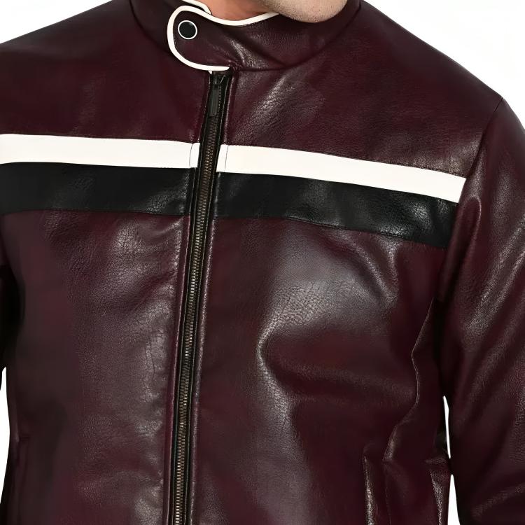 Mens Textured Classic Cafe Racer Brown Leather Jacket