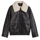 Womens Black Leather Jacket with Shearling Collar
