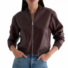 Womens Brown Leather Bomber Jacket