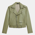 New Women Green Sheepskin Motorbike Riding Leather Jacket