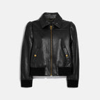 Women Black Shearling Aviator Leather Bomber Jacket
