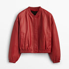 Women Red Button Shearling Leather B3 Bomber Leather jacket