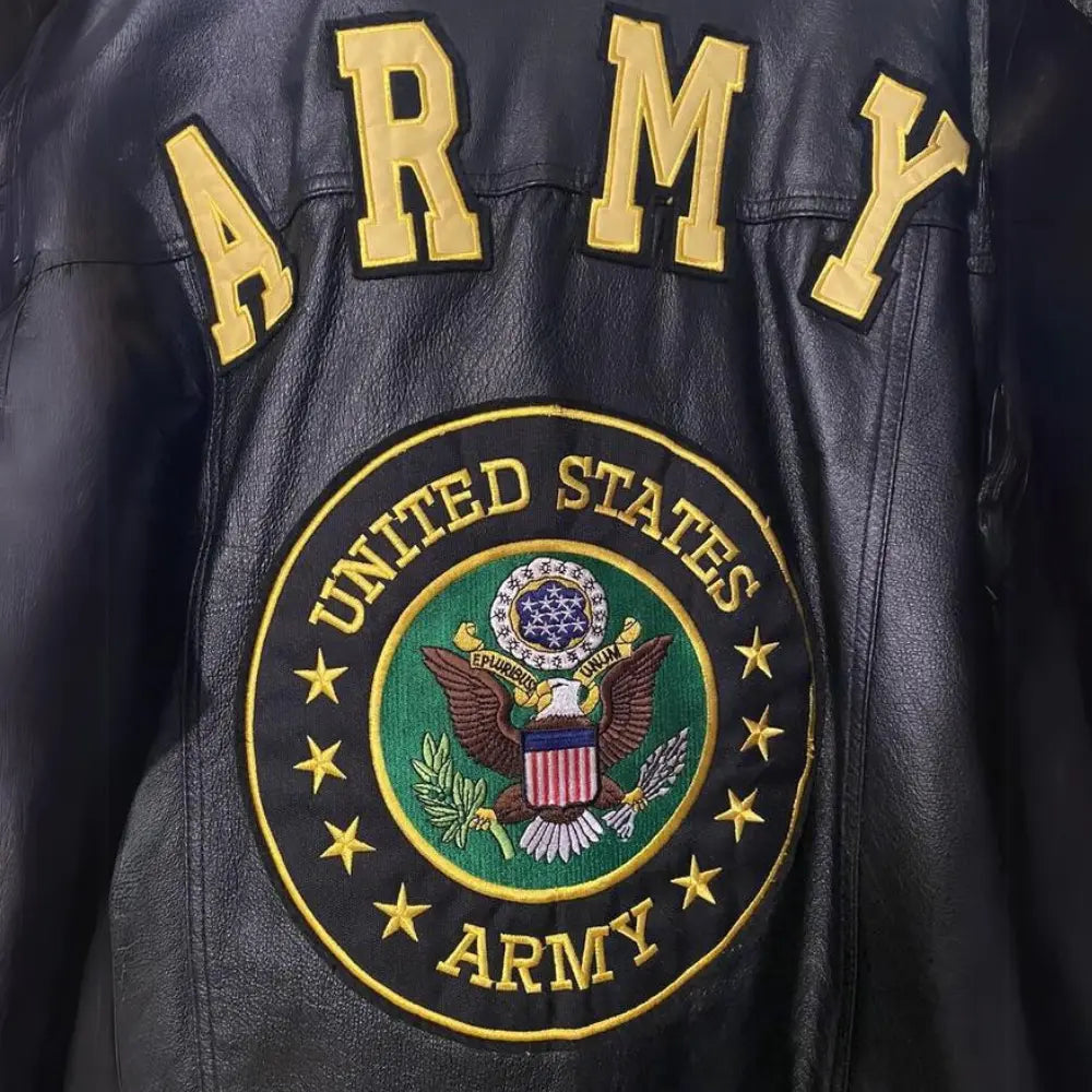 Mens Black Army Leather Bomber Jacket