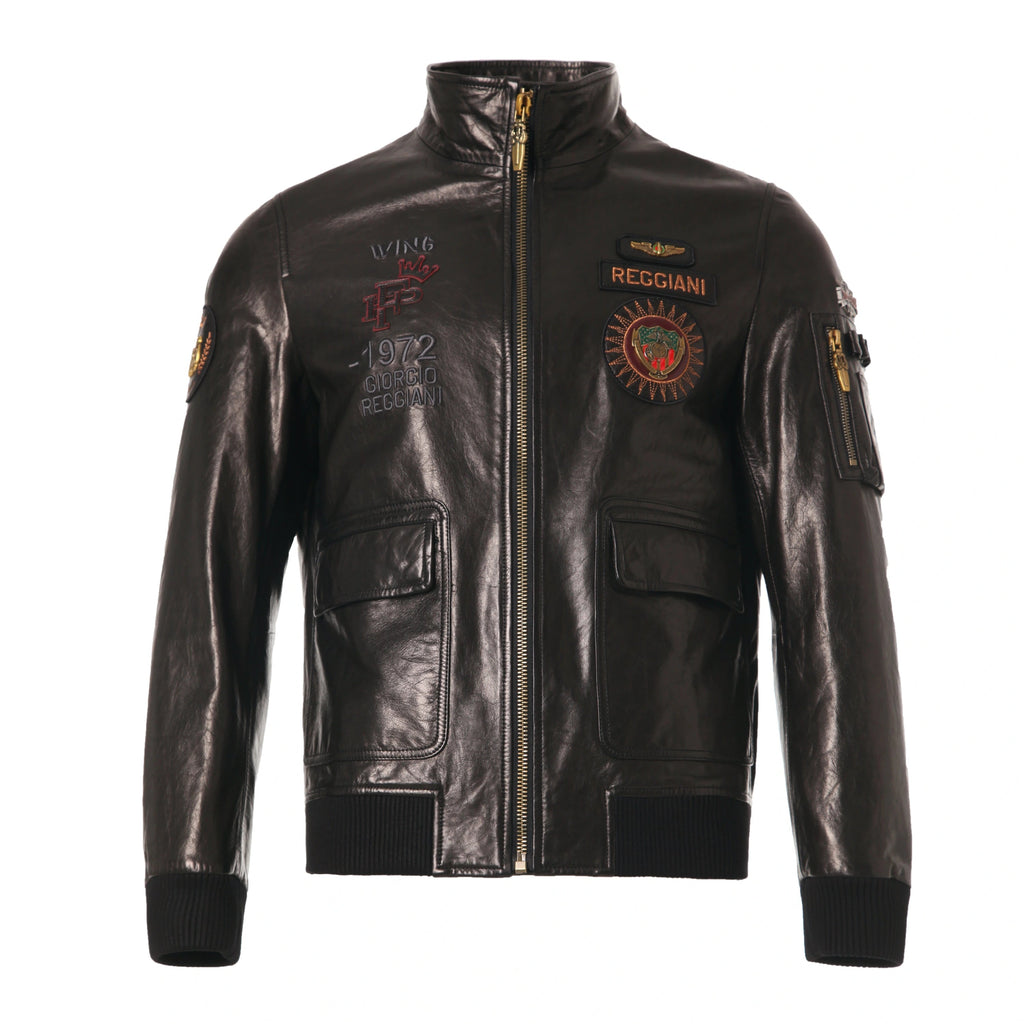 Black Patched Goatskin Casual Moto Biker Jacket