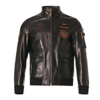 Black Patched Goatskin Casual Moto Biker Jacket