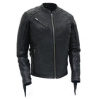 Hot Leathers Ladies Silver Fringe Black Leather Motorcycle Jacket - JKL1028