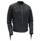 Hot Leathers Ladies Silver Fringe Black Leather Motorcycle Jacket - JKL1028